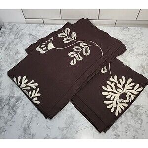 Nobility 2 King Size 20x 36" Pillow Shams Brown Embroidered Floral 100% Cotton